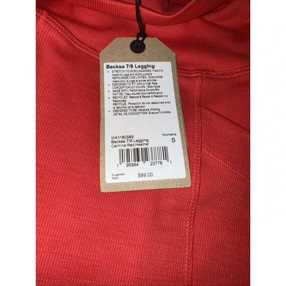 Prana Becksa 7/8 Leggings High Rise Stretch Carmine Red Heather Women's Size S - Picture 4 of 5